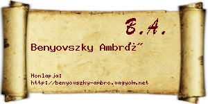 Benyovszky Ambró névjegykártya